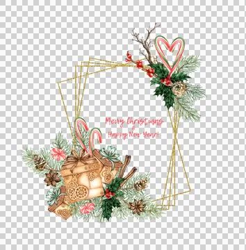 Fir branches gifts frame rectangular watercolor イラスト素材