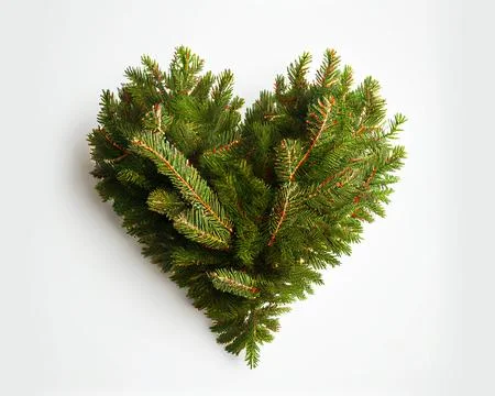 Fir branches laid out in the shape of a heart on a white background. Stock Illustration