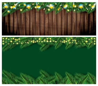 Fir Branches Set with Neon Lights. Stock Illustration