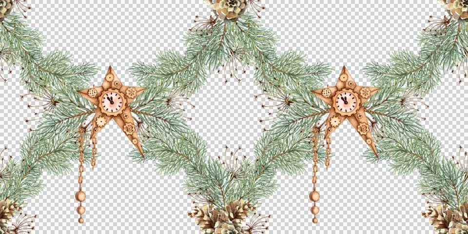 Fir branches star pattern mesh watercolor Illustrazione stock