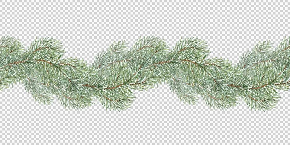 Fir branches wavy pattern horizontal watercolor Stock Illustration