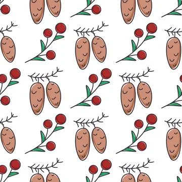 Fir cones and berries seamless pattern Stock Illustration