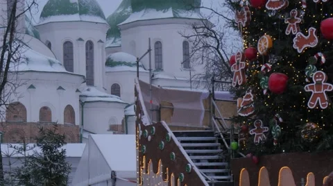 Fir Decorated With Toys Man Cookies Cathedral Stairs to a New Year Tree Golden 動画素材 59132308