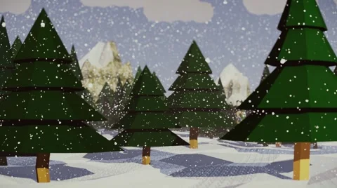 Fir forest lanscape 3d animation Wintertime snowfall Stock Footage 57321601