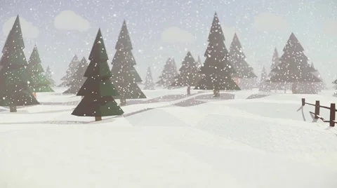Fir forest with small chalet house Panorama animation 3d Winter Snowfall Stock Footage 57321643