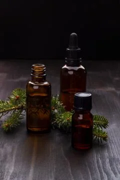 Fir pine or spruce essential oil Stock Photos