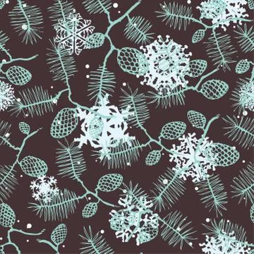 Fir pine pattern. christmass tree cones seamless vector illustration 库存插图