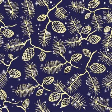 Fir pine pattern. christmass tree cones seamless vector illustration Stock Illustration