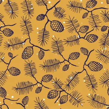 Fir pine pattern. christmass tree cones seamless vector illustration Stock Illustration