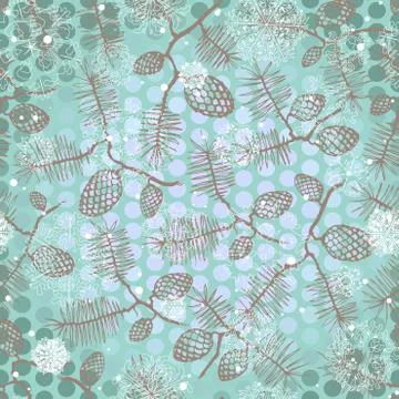 Fir pine pattern. christmass tree cones seamless vector illustration Stock Illustration