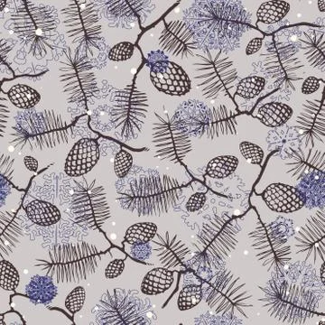 Fir pine pattern. christmass tree cones seamless vector illustration Stock Illustration