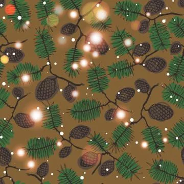 Fir pine pattern. christmass tree cones seamless vector illustration Stock Illustration