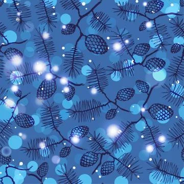 Fir pine pattern. christmass tree cones seamless vector illustration Stock Illustration