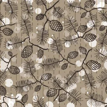 Fir pine pattern. christmass tree cones seamless vector illustration Stock Illustration