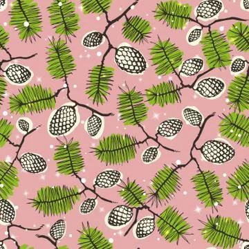 Fir pine pattern. christmass tree cones seamless vector illustration 库存插图