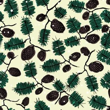 Fir pine pattern. christmass tree cones seamless vector illustration 库存插图