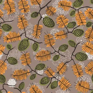 Fir pine pattern. christmass tree cones seamless vector illustration Stock Illustration