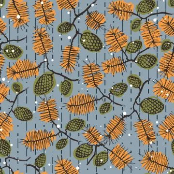 Fir pine pattern. christmass tree cones seamless vector illustration Stock Illustration