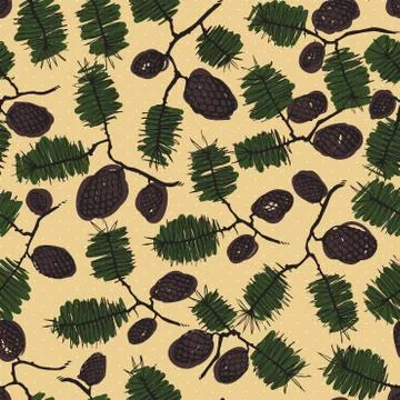 Fir pine pattern. christmass tree cones seamless vector illustration Stock Illustration