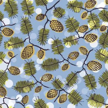 Fir pine pattern. christmass tree cones seamless vector illustration Stock Illustration