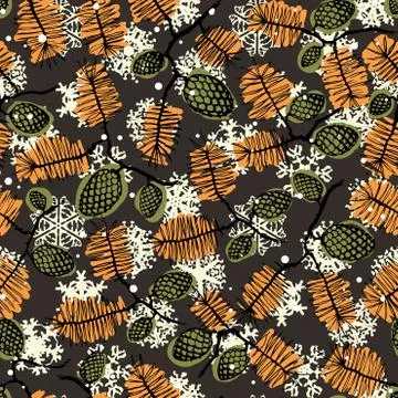 Fir pine pattern. christmass tree cones seamless vector illustration 库存插图