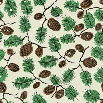 Fir pine pattern. christmass tree cones seamless vector illustration Stock Illustration
