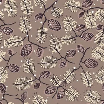 Fir pine pattern. christmass tree cones seamless vector illustration Stock Illustration