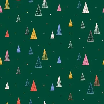 Fir, spruce, pine tree doodles seamless Christmas pattern イラスト素材