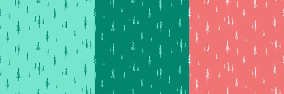 Fir, spruce, pine tree doodles seamless Christmas pattern Stock Illustration