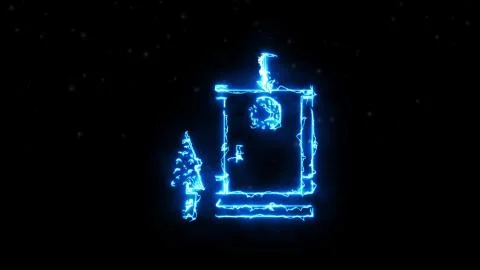 Fir tree and door icon video in  energy wave simulation effect Stock Illustration