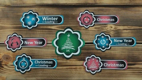 Fir-tree and other color stickers Stock Footage 120445613