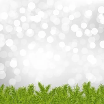 Fir tree border with silver bokeh Stock Illustration
