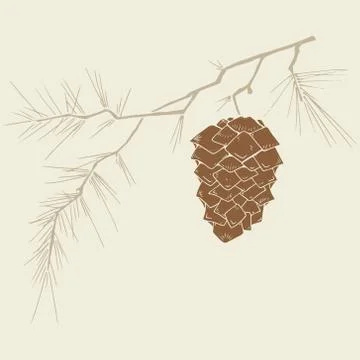 Fir-tree branch with a cone. Stock Illustration