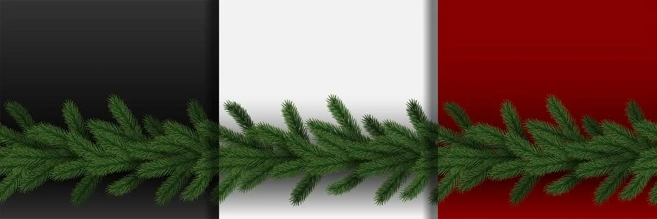 Fir Tree Branch Seamless Borders set for textile prints Stock Illustration