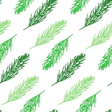 Fir tree branch seamless pattern. Hand drawn.Vector illustration Stock Illustration