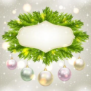 Fir-tree branches and baubles Stock Illustration