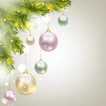 Fir-tree branches and baubles Stock Illustration