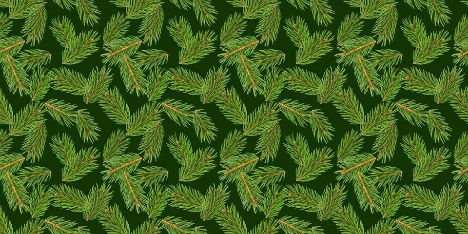 Fir tree branches seamless pattern, pine branch, Christmas conifer isolate... Foto stock