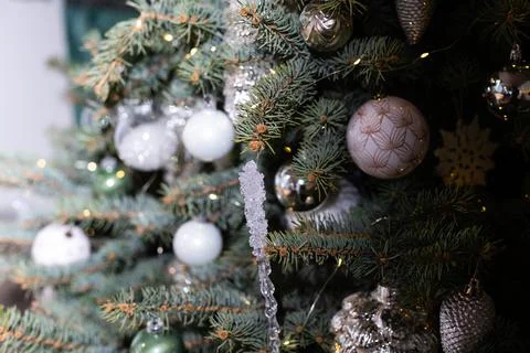 Fir tree brunch close up. Shallow focus. Fluffy fir tree brunch close up Fotos Stock