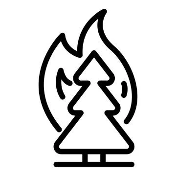 Fir tree burning in fire icon, outline style Stock Illustration
