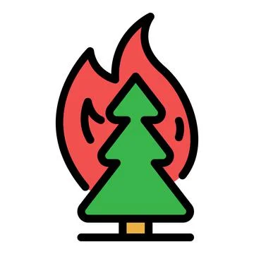 Fir tree burning in fire icon color outline vector Stock Illustration