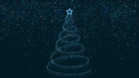 Fir tree with a burning star above and glittering decorations Stock Footage
