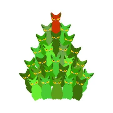 Fir-tree of cats. Spruce of pet. Christmas tree from cat. New Year illustra.. Stock Illustration