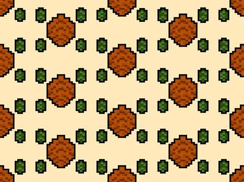 Fir-tree cone seamless pattern in pixel art style. 8 bit fir-tree cone in 2D 스톡 일러스트