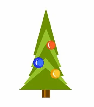 Fir tree decorated with balloons of different colors 2D illustration symbol o Stock Illustration