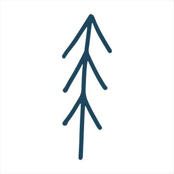 Fir tree in doodle cartoon hand drawn style isolated on white background Stock Illustration