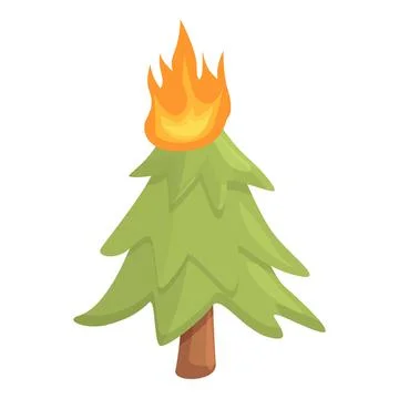 Fir tree in flame icon, cartoon style Stock Illustration
