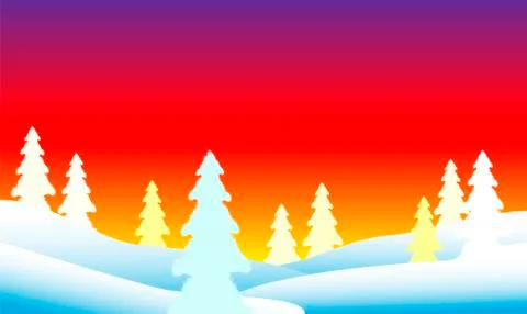 Fir tree forest at sunset. Illustrazione stock