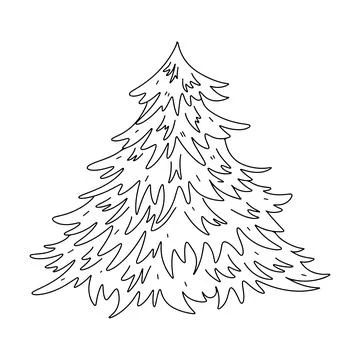 Fir tree in hand drawn doodle style. Coloring page for children. Christmas tr Stock Illustration