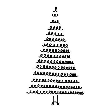 Fir tree in hand drawn doodle style. Coloring page for children. Christmas .. Stock Illustration